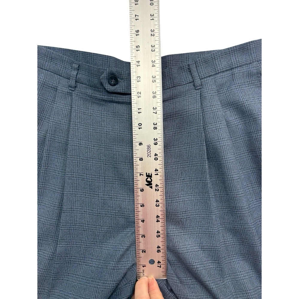 vtg USA Blue Plaid 34x30 High Waisted Pleated Dress Suit Pants Relaxed Taper - Picture 3 of 8
